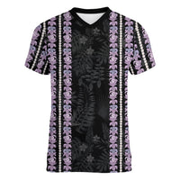 Hawaii Queen Liliuokalani Women V-Neck T-Shirt Hawaiian Lei Pua Kalaunu LT05 Female Black - Polynesian Pride