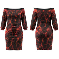 Lava Monster Costume Couples Matching Off The Shoulder Long Sleeve Dress and Hawaiian Shirt Fiery Lava Spiral
