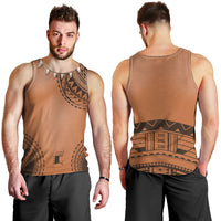 Polynesian Chief Inspired Costume Men Tank Top Tribal Pattern With Tooth Necklace