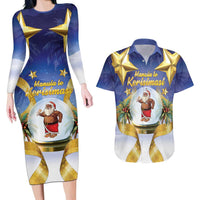 Samoa Christmas Couples Matching Long Sleeve Bodycon Dress and Hawaiian Shirt Snow Globe With Samoan Santa - Polynesian Pride