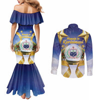 Samoa Christmas Couples Matching Mermaid Dress and Long Sleeve Button Shirt Snow Globe With Samoan Santa LT05 - Polynesian Pride