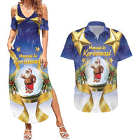 Samoa Christmas Couples Matching Summer Maxi Dress and Hawaiian Shirt Snow Globe With Samoan Santa LT05 Navy - Polynesian Pride