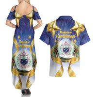 Samoa Christmas Couples Matching Summer Maxi Dress and Hawaiian Shirt Snow Globe With Samoan Santa LT05 - Polynesian Pride