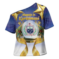 Samoa Christmas Cross Shoulder Shirt Snow Globe With Samoan Santa - Polynesian Pride