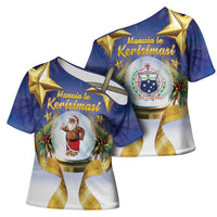Samoa Christmas Cross Shoulder Shirt Snow Globe With Samoan Santa - Polynesian Pride