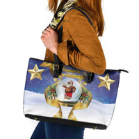Samoa Christmas Leather Tote Bag Snow Globe With Samoan Santa LT05 Navy - Polynesian Pride