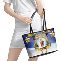 Samoa Christmas Leather Tote Bag Snow Globe With Samoan Santa LT05 - Polynesian Pride