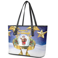 Samoa Christmas Leather Tote Bag Snow Globe With Samoan Santa LT05 - Polynesian Pride