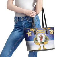 Samoa Christmas Leather Tote Bag Snow Globe With Samoan Santa LT05 - Polynesian Pride