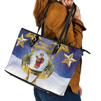 Samoa Christmas Leather Tote Bag Snow Globe With Samoan Santa LT05 - Polynesian Pride