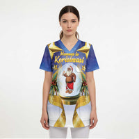 Samoa Christmas Scrub Top Snow Globe With Samoan Santa LT05 - Polynesian Pride