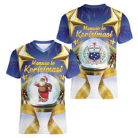 Samoa Christmas Women V-Neck T-Shirt Snow Globe With Samoan Santa - Polynesian Pride