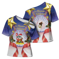 American Samoa Christmas Cross Shoulder Shirt Seashell Santa Beach Vibes LT05 - Polynesian Pride