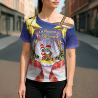 American Samoa Christmas Cross Shoulder Shirt Seashell Santa Beach Vibes LT05 - Polynesian Pride