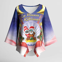 American Samoa Christmas Kimono Sleeve Blouse Seashell Santa Beach Vibes LT05 Female Navy - Polynesian Pride
