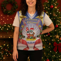 American Samoa Christmas Knitted V-Neck Vest Seashell Santa Beach Vibes LT05 - Polynesian Pride