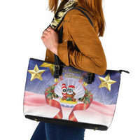 American Samoa Christmas Leather Tote Bag Seashell Santa Beach Vibes LT05 Navy - Polynesian Pride