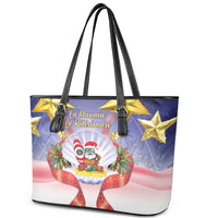 American Samoa Christmas Leather Tote Bag Seashell Santa Beach Vibes LT05 - Polynesian Pride