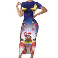 American Samoa Christmas Short Sleeve Bodycon Dress Seashell Santa Beach Vibes - Polynesian Pride