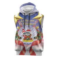 American Samoa Christmas Sleeveless Hoodie Seashell Santa Beach Vibes LT05 Navy - Polynesian Pride