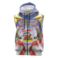 American Samoa Christmas Sleeveless Zip Hoodie Seashell Santa Beach Vibes LT05 Navy - Polynesian Pride