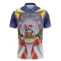 American Samoa Christmas Zipper Polo Shirt Seashell Santa Beach Vibes LT05 Navy - Polynesian Pride