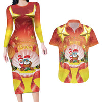 French Polynesia Christmas Couples Matching Long Sleeve Bodycon Dress and Hawaiian Shirt Seashell Santa Beach Vibes - Polynesian Pride