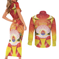 French Polynesia Christmas Couples Matching Short Sleeve Bodycon Dress and Long Sleeve Button Shirt Seashell Santa Beach Vibes LT05 - Polynesian Pride