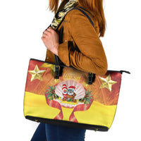 French Polynesia Christmas Leather Tote Bag Seashell Santa Beach Vibes LT05 Orange - Polynesian Pride