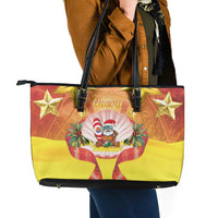 French Polynesia Christmas Leather Tote Bag Seashell Santa Beach Vibes LT05 - Polynesian Pride