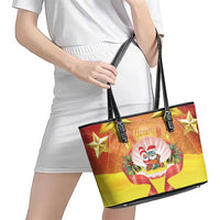 French Polynesia Christmas Leather Tote Bag Seashell Santa Beach Vibes LT05 - Polynesian Pride
