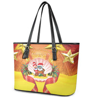 French Polynesia Christmas Leather Tote Bag Seashell Santa Beach Vibes LT05 - Polynesian Pride