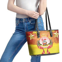 French Polynesia Christmas Leather Tote Bag Seashell Santa Beach Vibes LT05 - Polynesian Pride