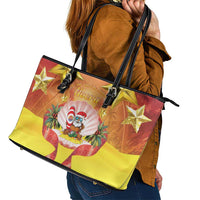French Polynesia Christmas Leather Tote Bag Seashell Santa Beach Vibes LT05 - Polynesian Pride