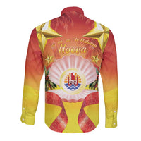 French Polynesia Christmas Long Sleeve Button Shirt Seashell Santa Beach Vibes LT05 - Polynesian Pride