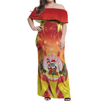 French Polynesia Christmas Off Shoulder Maxi Dress Seashell Santa Beach Vibes LT05 Women Orange - Polynesian Pride