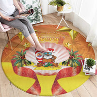 French Polynesia Christmas Round Carpet Seashell Santa Beach Vibes - Polynesian Pride