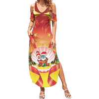 French Polynesia Christmas Summer Maxi Dress Seashell Santa Beach Vibes LT05 Women Orange - Polynesian Pride