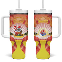 French Polynesia Christmas Tumbler With Handle Seashell Santa Beach Vibes - Polynesian Pride