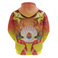 French Polynesia Christmas Zip Hoodie Seashell Santa Beach Vibes - Polynesian Pride