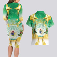 Cook Islands Christmas Couples Matching Long Sleeve Bodycon Dress and Hawaiian Shirt Seashell Santa Beach Vibes - Polynesian Pride
