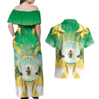 Cook Islands Christmas Couples Matching Off Shoulder Maxi Dress and Hawaiian Shirt Seashell Santa Beach Vibes - Polynesian Pride