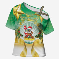 Cook Islands Christmas Cross Shoulder Shirt Seashell Santa Beach Vibes - Polynesian Pride