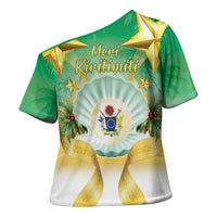 Cook Islands Christmas Cross Shoulder Shirt Seashell Santa Beach Vibes - Polynesian Pride