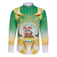 Cook Islands Christmas Family Matching Off Shoulder Short Dress and Hawaiian Shirt Seashell Santa Beach Vibes - Polynesian Pride