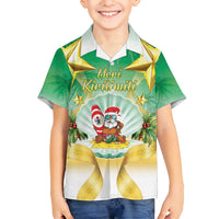 Cook Islands Christmas Family Matching Off Shoulder Short Dress and Hawaiian Shirt Seashell Santa Beach Vibes - Polynesian Pride