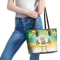 Cook Islands Christmas Leather Tote Bag Seashell Santa Beach Vibes - Polynesian Pride