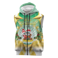 Cook Islands Christmas Sleeveless Zip Hoodie Seashell Santa Beach Vibes LT05 Green - Polynesian Pride