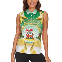 Cook Islands Christmas Women Sleeveless Polo Shirt Seashell Santa Beach Vibes - Polynesian Pride