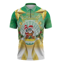 Cook Islands Christmas Zipper Polo Shirt Seashell Santa Beach Vibes - Polynesian Pride